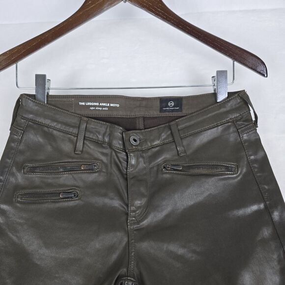 AG Adriano Goldschmied The Legging Ankle Moto Pants Women 27 Dark Olive Coated - Picture 3 of 9